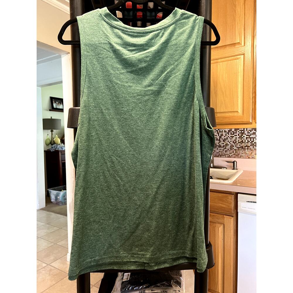Top NWOT dk green long tank top with center seam, sz XL, $15
